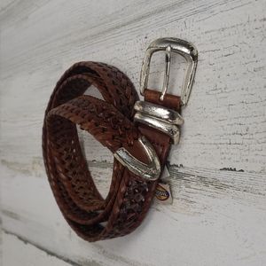 Host Pick Fossil Laramie Cog genuine leather braided belt silvertone buckle 42